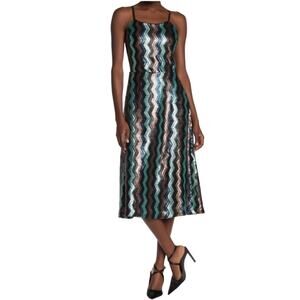 NWT Walter Baker Isadora Sleeveless Sequin Chevron A-line Midi Dress Women's 6